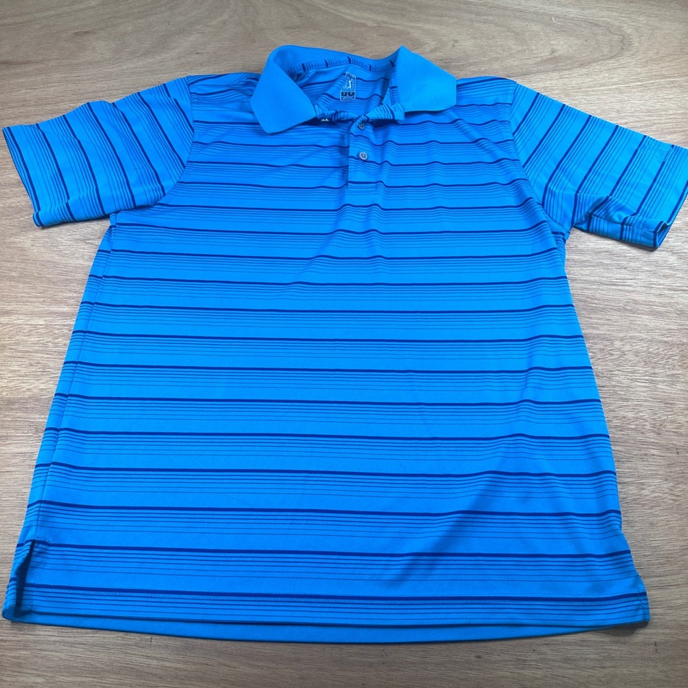 PGA TOUR Golf Polo Shirt Mens Large Blue Striped Performance Short Sleeve